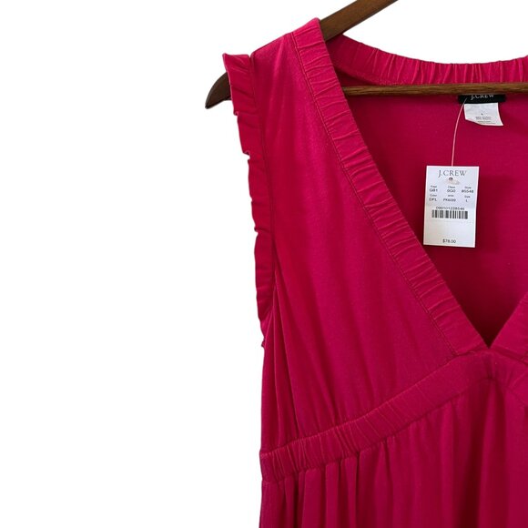 J. Crew NEW Sleeveless V Neck Knit Dress In Fuchsia Pink Size L - Picture 3 of 14